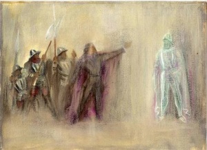 Costume Sketch for Hamlet Act I featuring father of Hamlet and Spirit Warriors